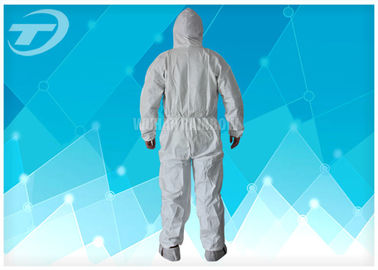 Anti - Acid White Disposable Coverall Suit Microporous Film Laminated Fabric